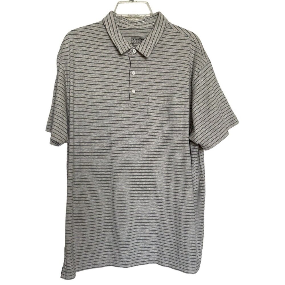 Patagonia Polo Shirt Mens‎ Size XL Gray Blue Striped Short Sleeve Pocket Organic